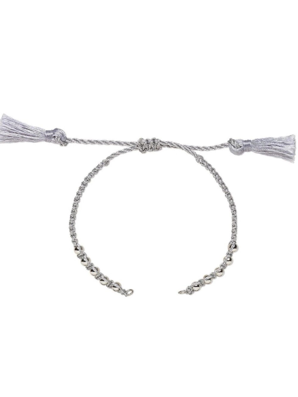 Adjustable Macramé Bracelet Base – Silver-Tone Nylon Cord with Tassels